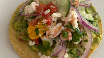 Zesty Ceviche Guacamole Tostadas: A flavor packed bite of summer!