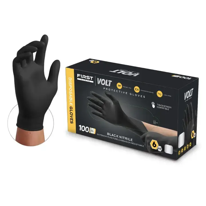 First Glove 6 Mil Black Nitrile Gloves