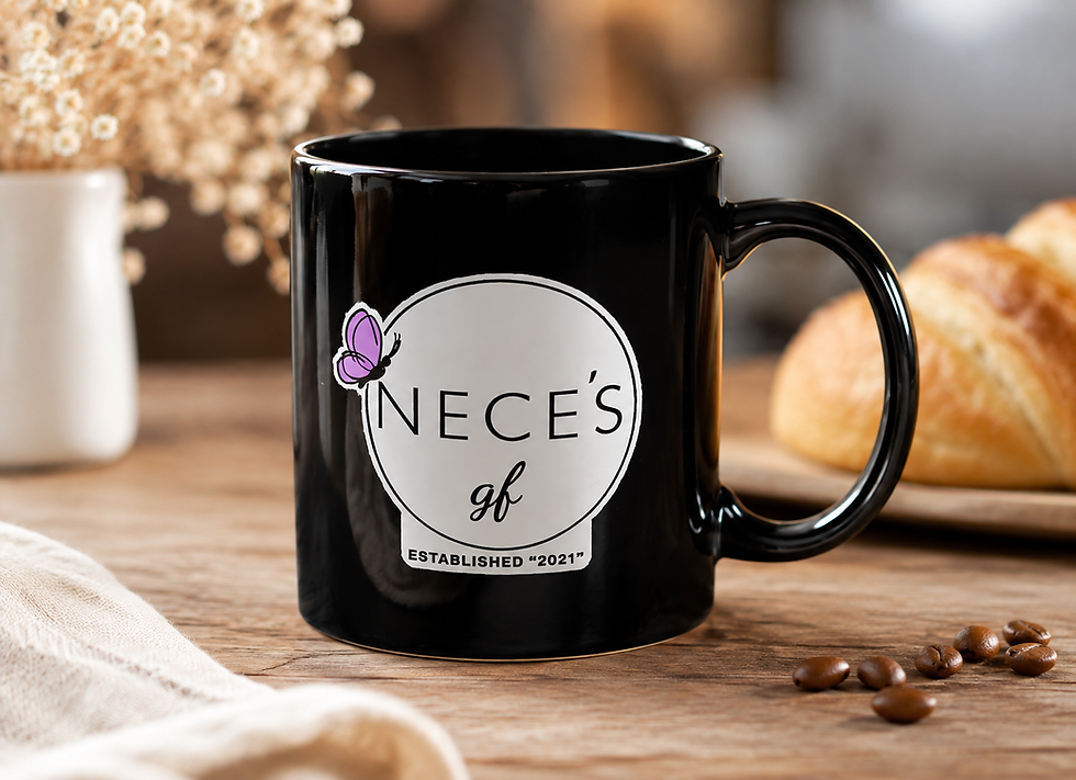 Black Nece's GF Signature Mug with butterfly logo