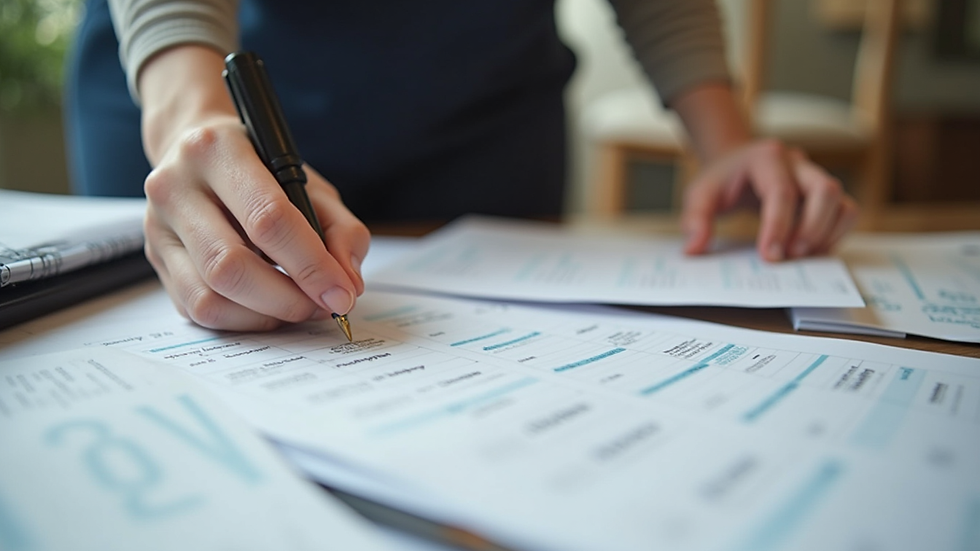 Close-up view of a planner’s hands organizing event schedules and vendor contracts