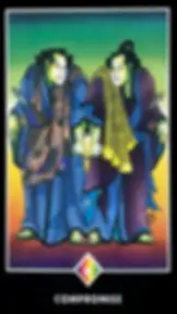 A figura de um homem e uma mulher com roupas orientais e com uma cara de bravos.