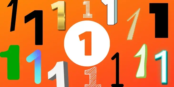 Vários tipos de números 1 em um fundo laranja