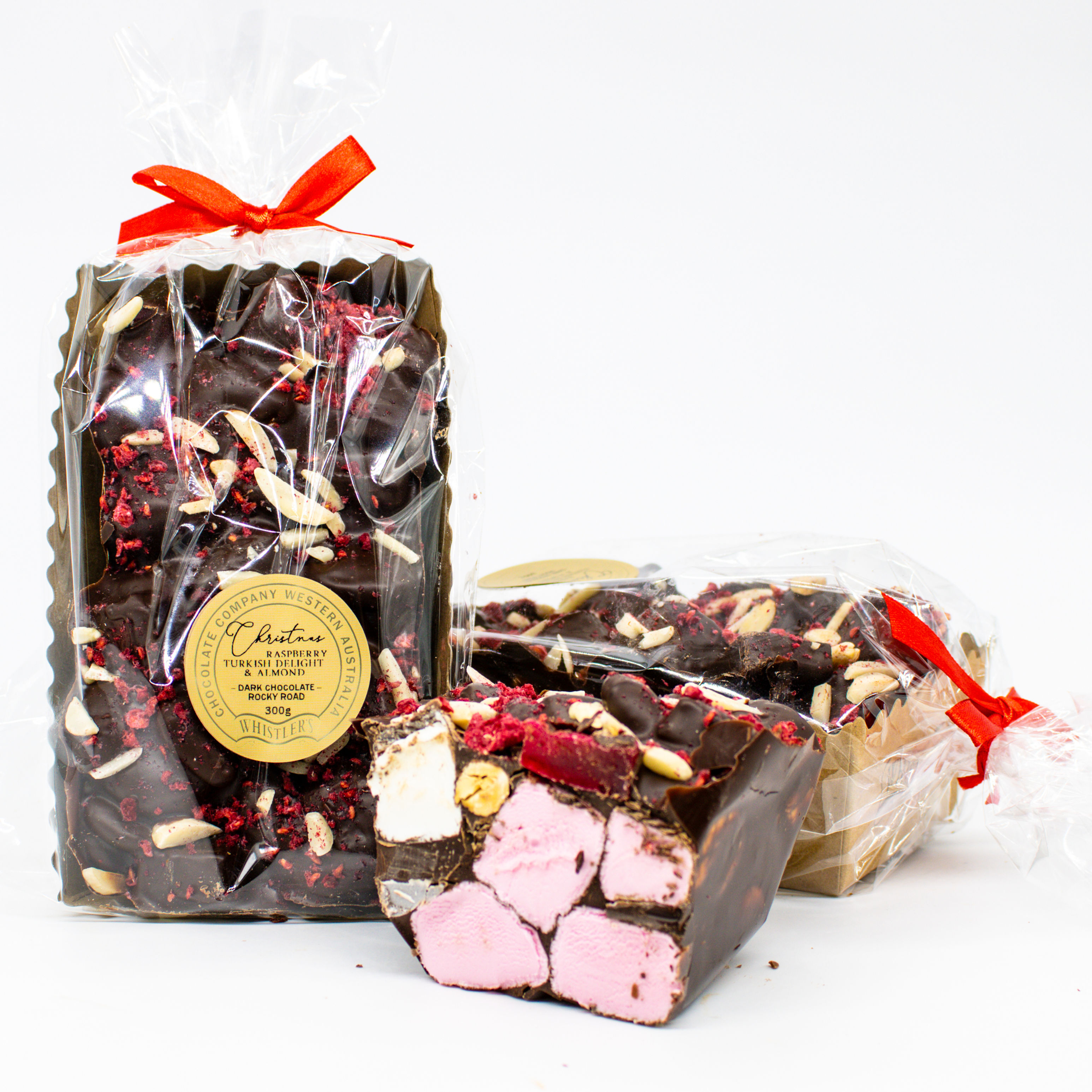 Dark Rocky Road Log, Raspberry, Rose Jelly & Roasted Almond 300g