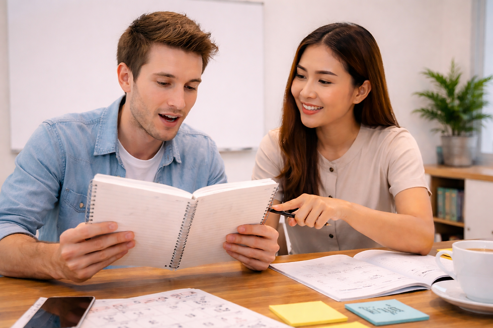 A foreigner learning Thai with a teacher