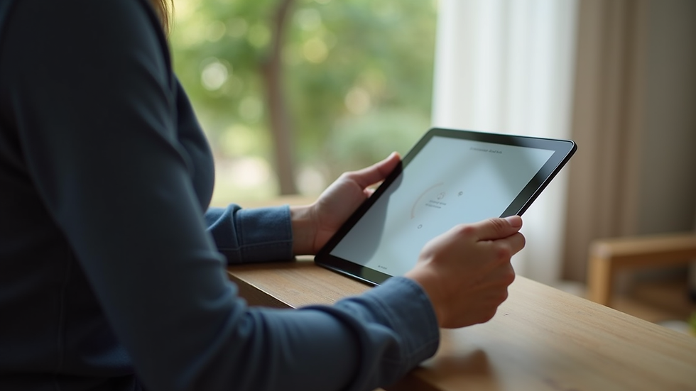 Close-up view of a person using a tablet for an online mediation session
