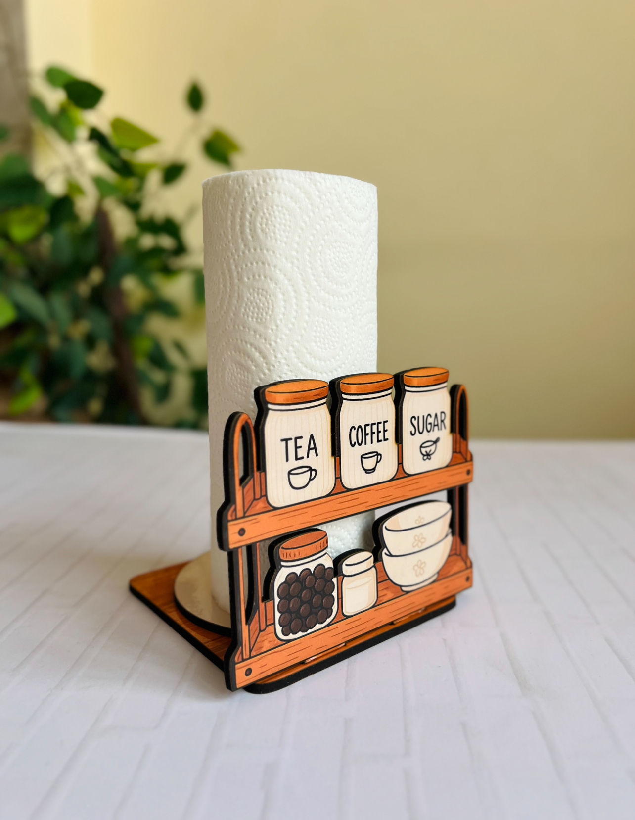 استاند مناديل طقم توابل خشبي فاتح 