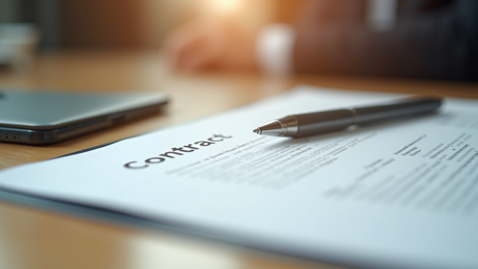 close-up view of a contract document and pen on a wooden table