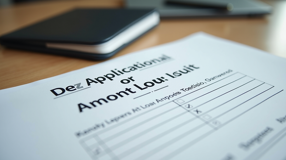 Close-up view of loan application form on a desk