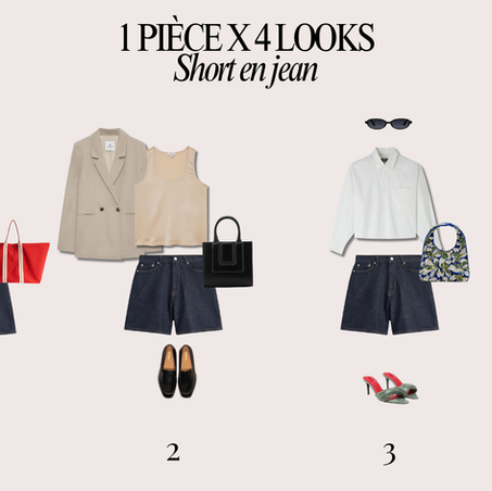 Comment porter un short en jean avec quatre looks femme : décontracté, professionnel, chic et soirée.