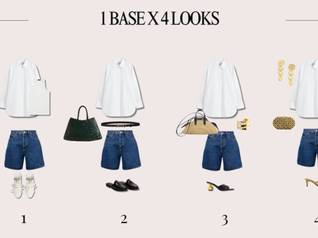 Idée tenue short en jean femme avec chemise blanche oversize déclinée en 4 looks : décontracté, professionnel, chic et soirée