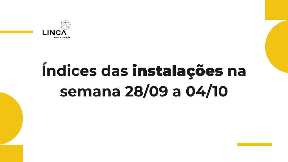 Índices das instalações na semana 28/09 a 04/10