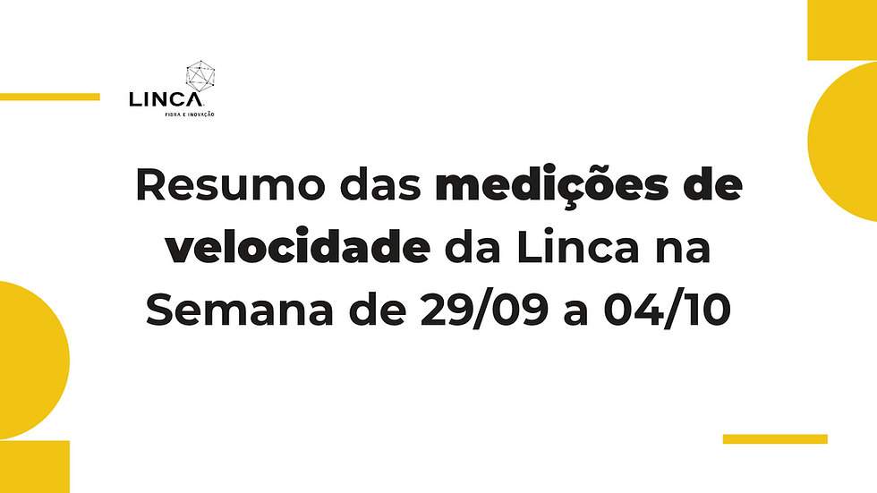 Resumo das medições de velocidade da Linca na Semana de 29/09 a 04/10
