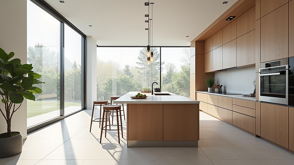 Eye-level view of a modern kitchen with an open layout