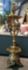 Tangerine Peacock & Bell Oil Diya - Handcrafted Brass - 19 Inches