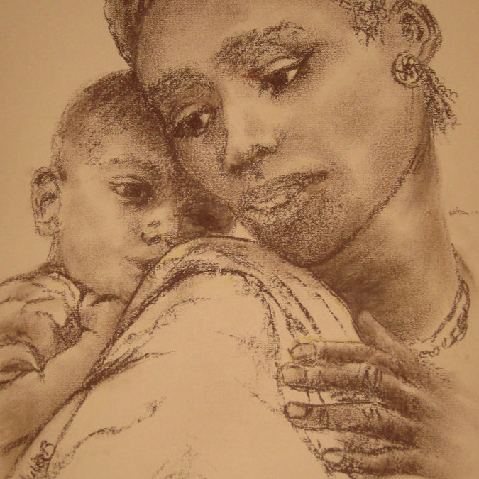 Loving African mother and baby