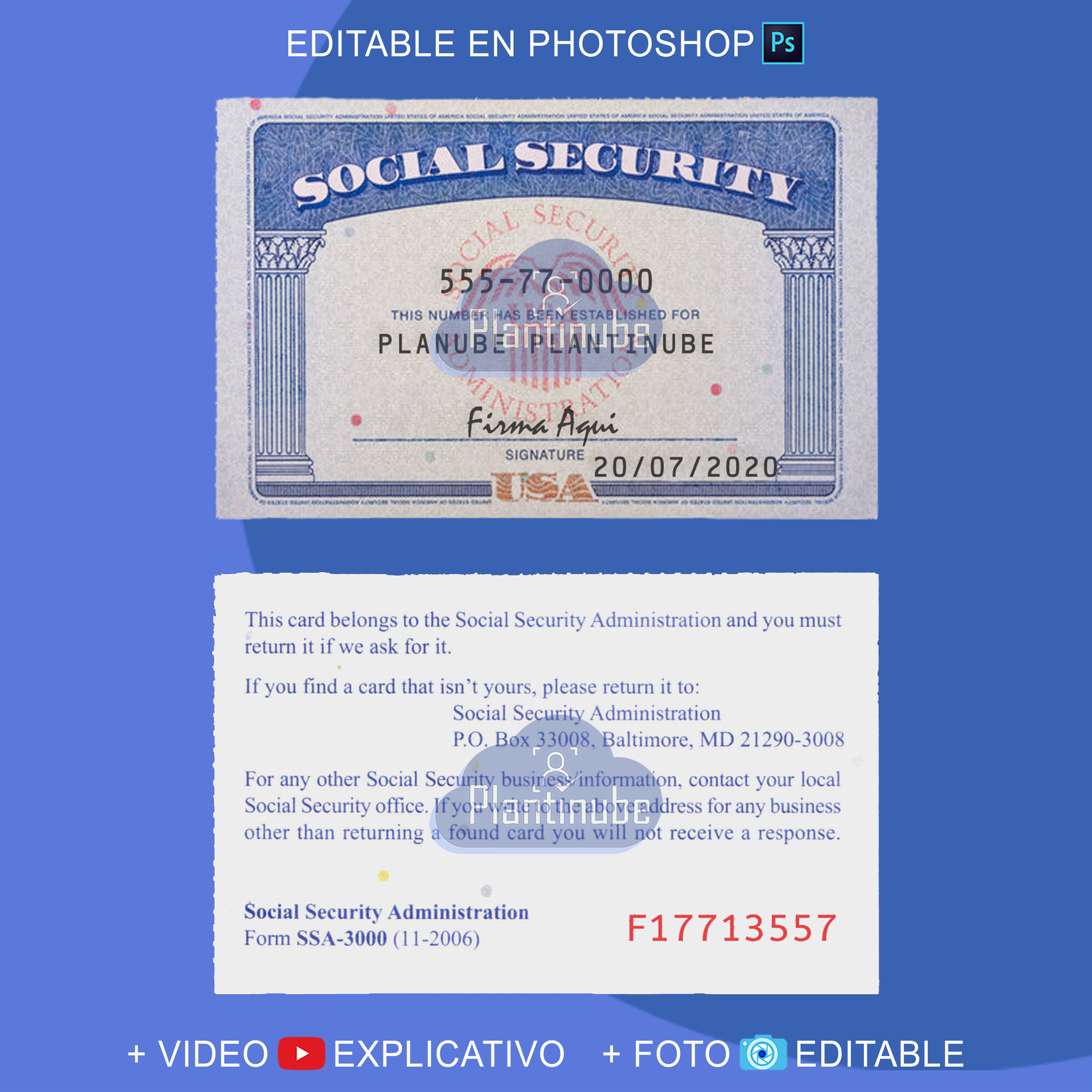 plantilla SEGURO SOCIAL ESTADOS UNIDOS (USA) editable en photoshop (actualizada)