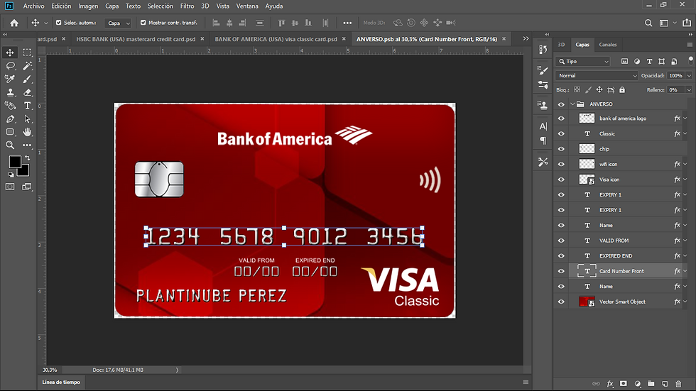 Miniatura: plantilla TARJETA BANK OF AMERICA (classic) editable en photoshop (actualizada)