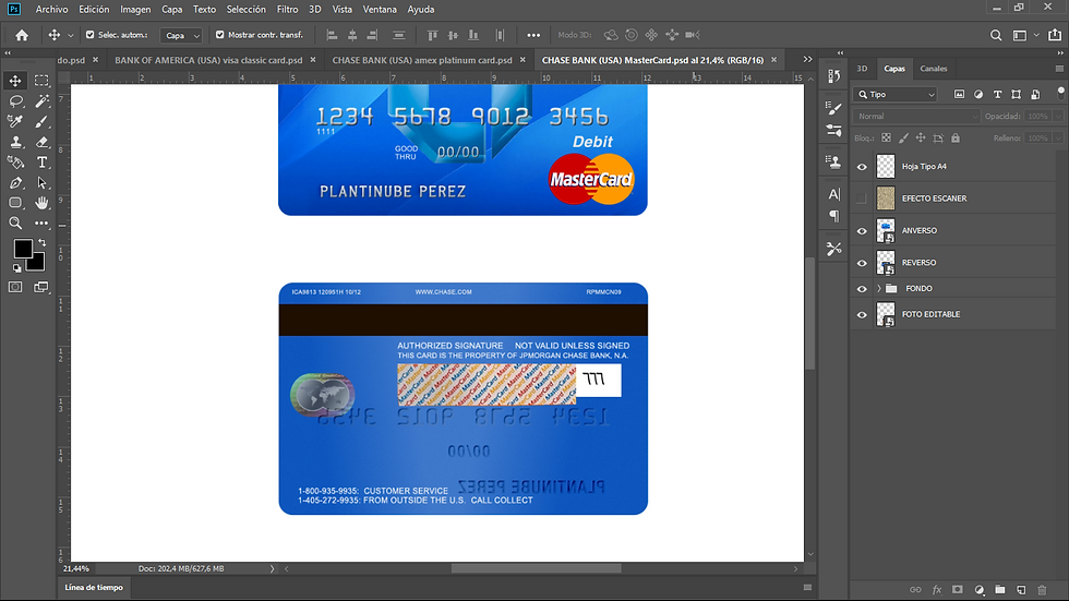 Miniatura: plantilla TARJETA CHASE BANK (debito) editable en photoshop (actulizada)