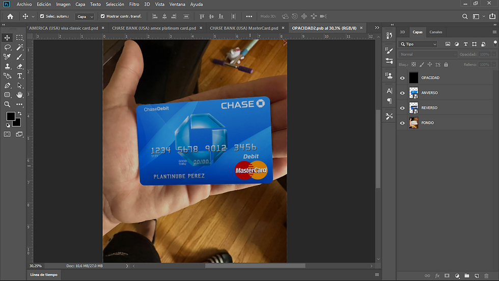 Miniatura: plantilla TARJETA CHASE BANK (debito) editable en photoshop (actulizada)