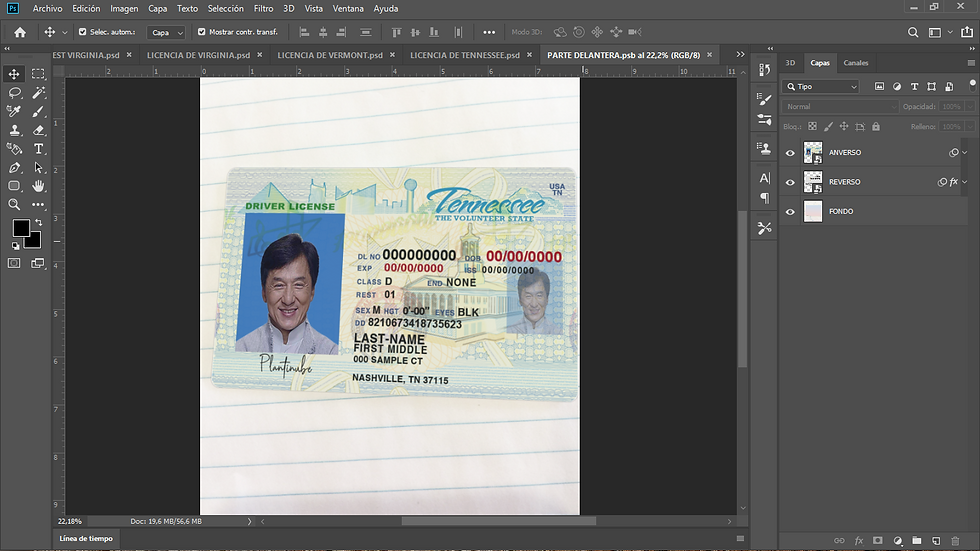 Miniatura: plantilla LICENCIA DE TENNESSEE (USA) editable en photoshop (actualizada)