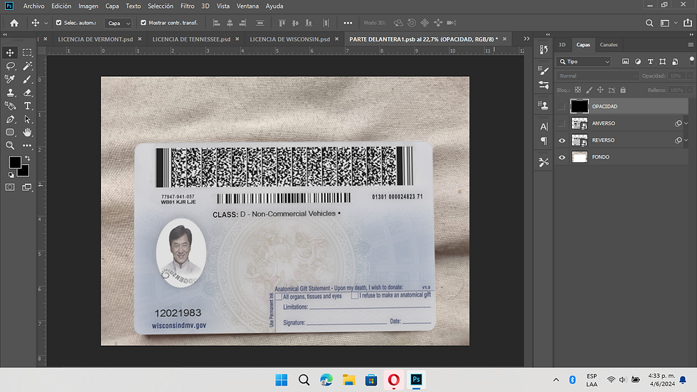 Miniatura: plantilla LICENCIA WISCONSIN (USA) editable en photoshop (actualizada)