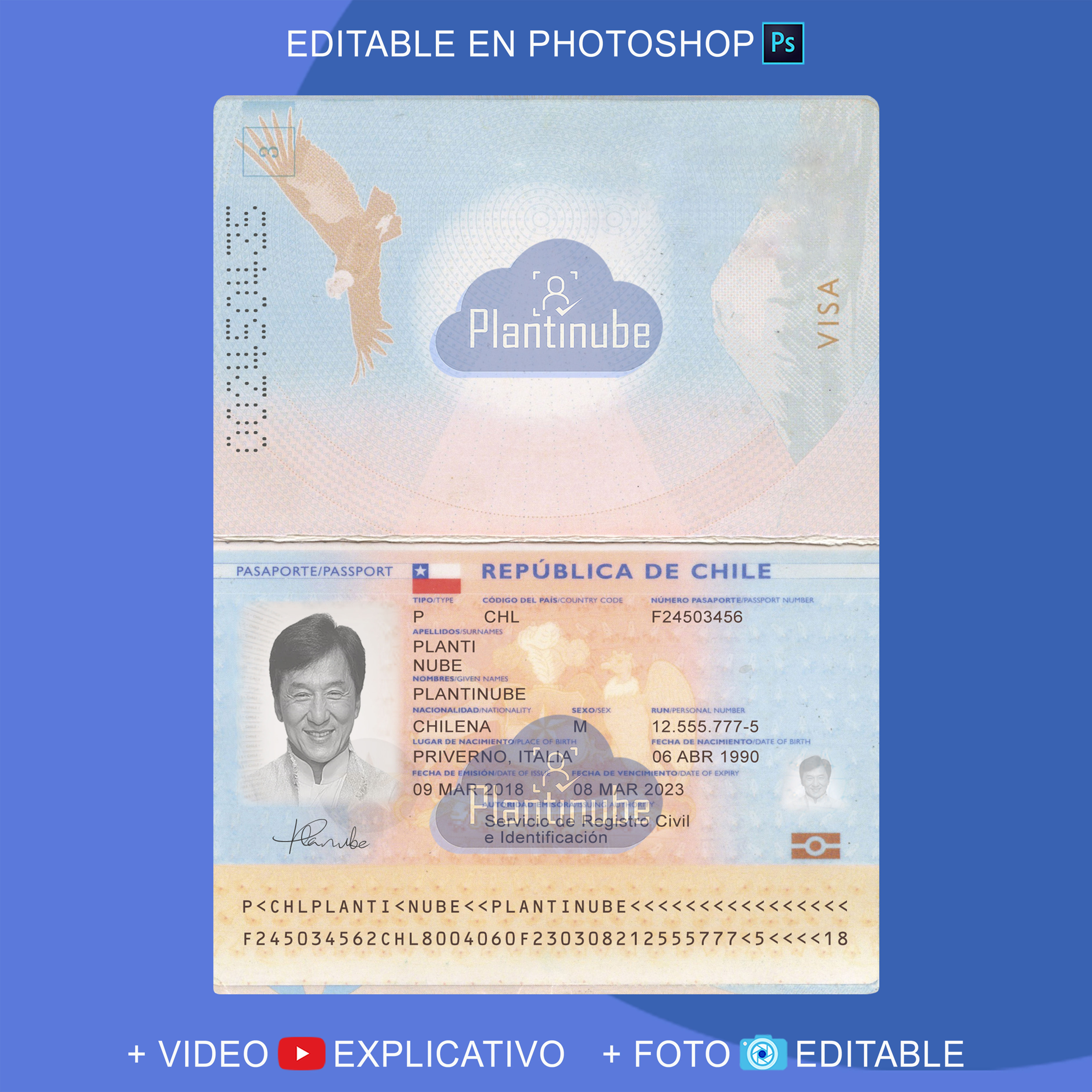 plantilla PASAPORTE DE CHILE editable en photoshop (actualizada)