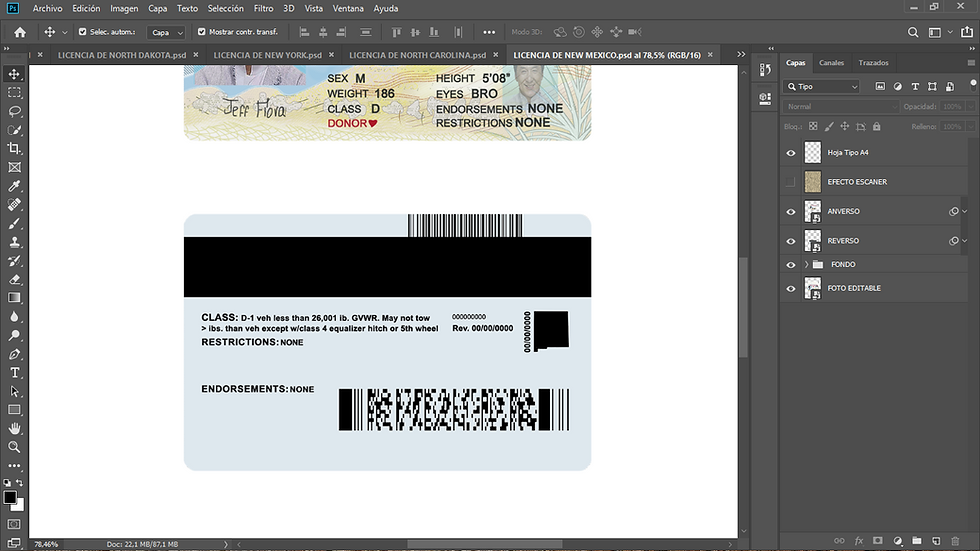 Miniatura: plantilla LICENCIA DE NEW MEXICO (USA) editable en photoshop (actualizada)