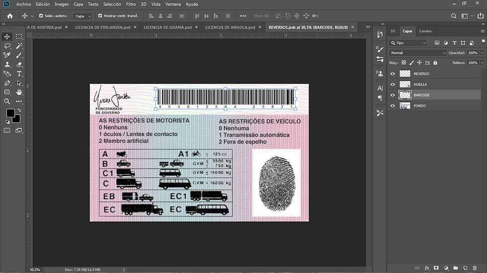 Miniatura: plantilla LICENCIA DE ANGOLA editable en photoshop PSD