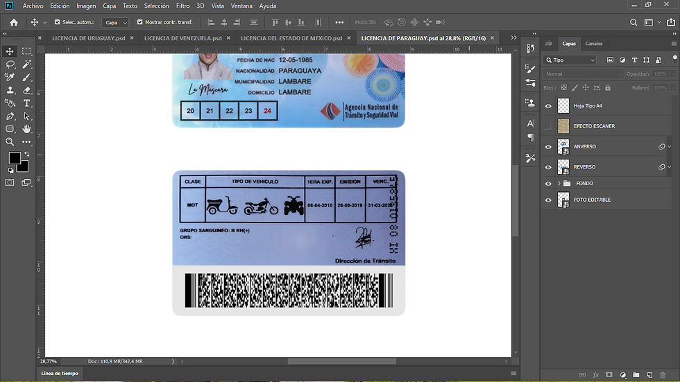 Miniatura: plantilla LICENCIA DE PARAGUAY editable en photoshop (actualizada)