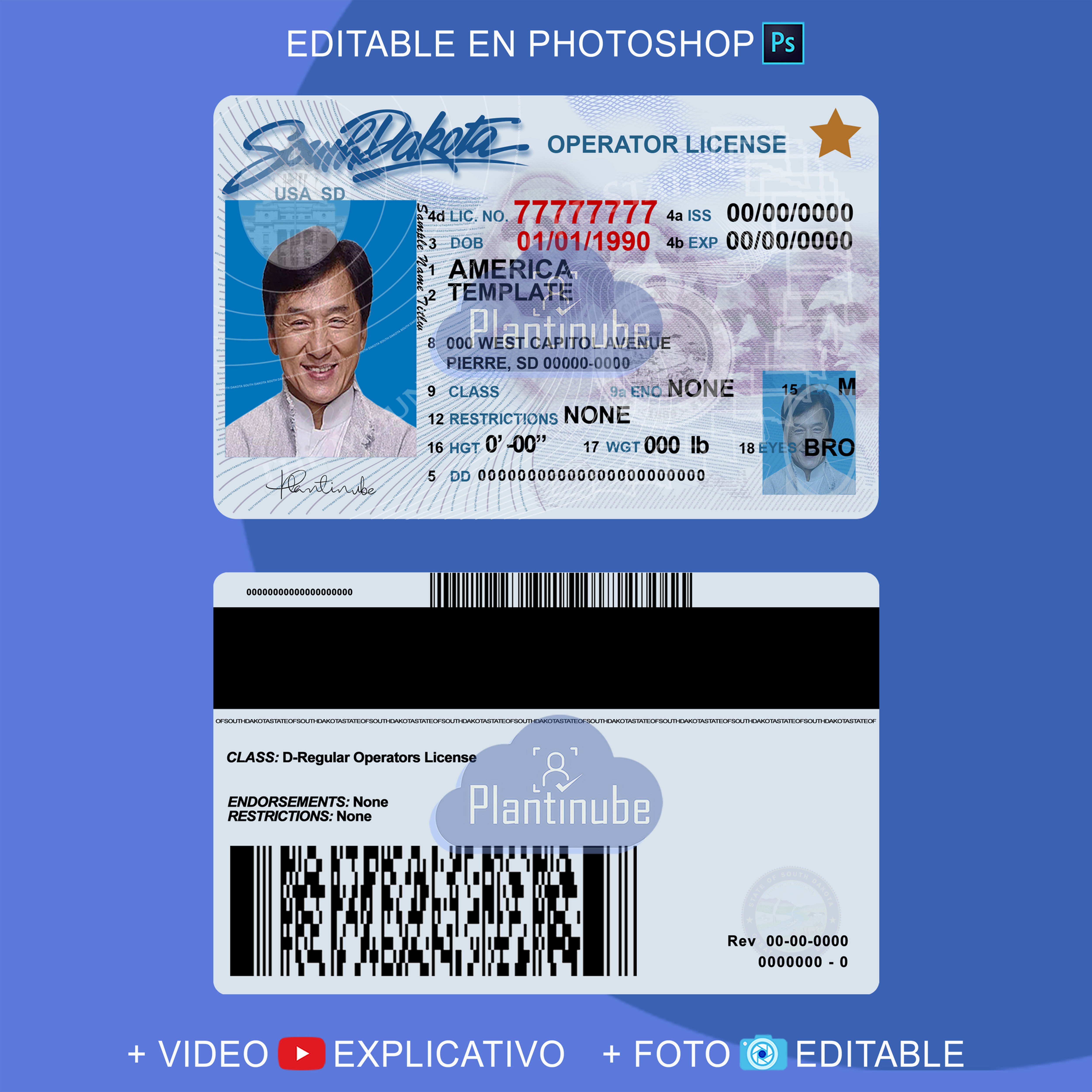 plantilla LICENCIA DE SOUTH DAKOTA (USA) editable en photoshop (actualizada)