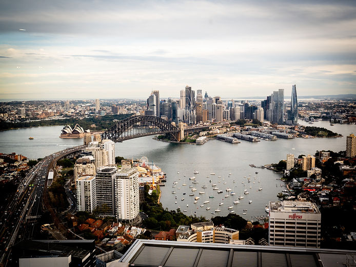 The Sydney City Skyline looking onto the Harbour Bridge and Opera House