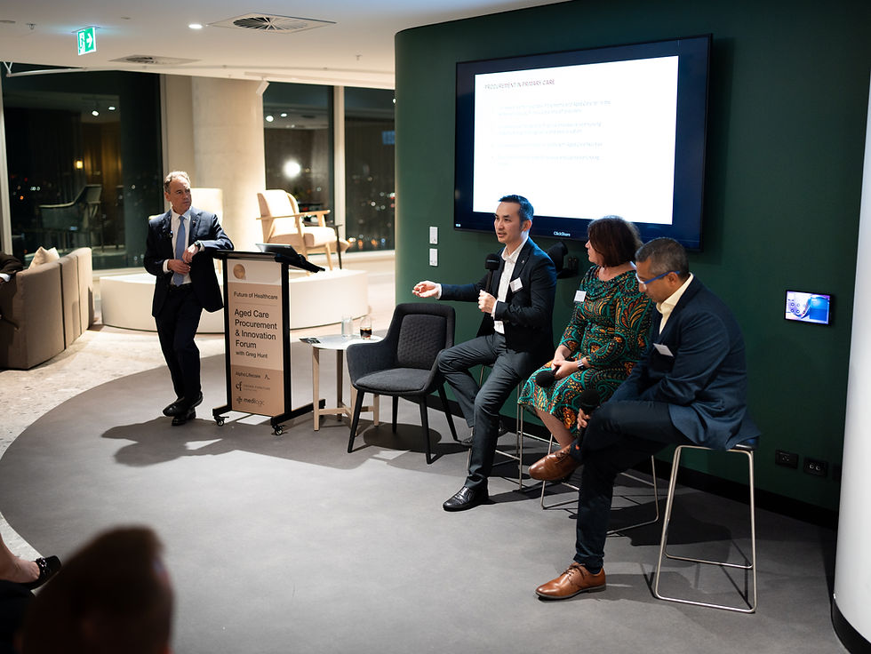 Photography of Greg Hunt hosting a Panel at the Aged Care Procurement and Innovation Forum