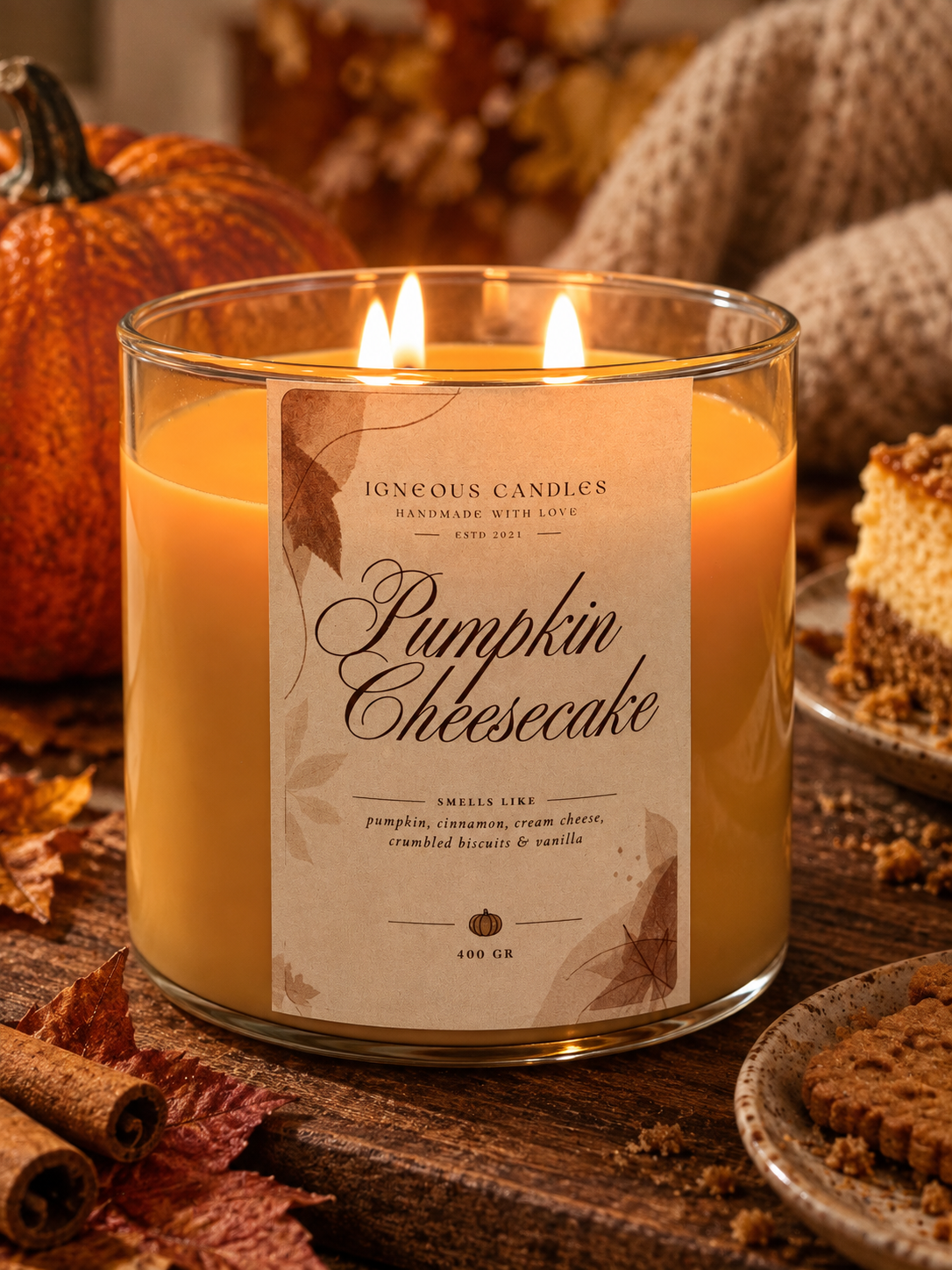 Pumpkin Cheesecake Χειροποίητο Κερί Σόγιας 400gr