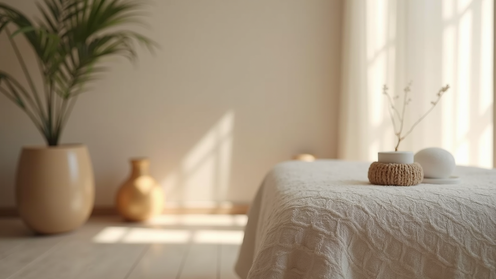 Close-up view of a serene therapy room with calming decor