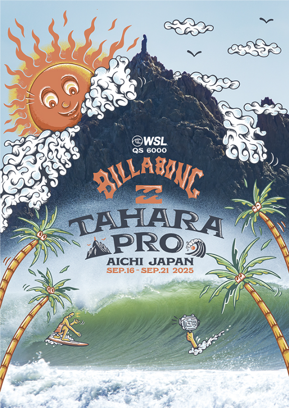 BILLABONG TAHARA PRO QS6000大会会場のブースと透明サーフボードSea Through