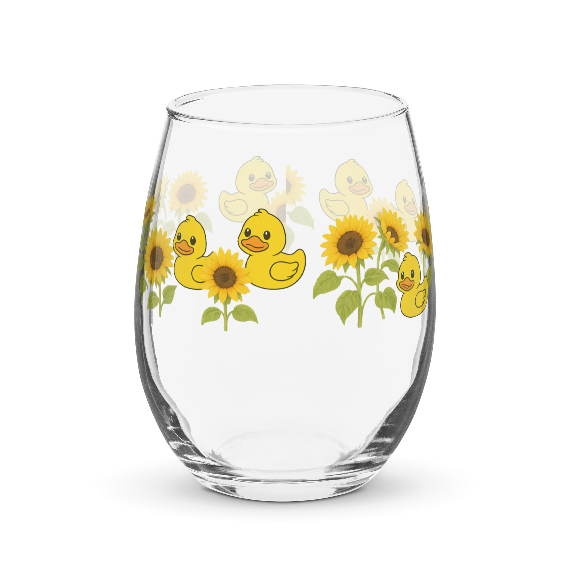 15oz Stemless Wine Glass Ducks and Sunflowers