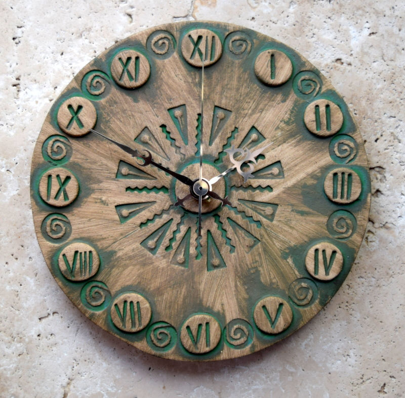 Circular Round Matt Green Stoneware Ceramic Wall Clock 21cm diameter Hand Made by The Laminar Flow Poole Dorset England UK