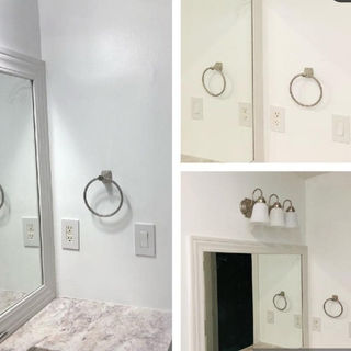 Drywall repair, remove medicine cabinet, replace medicine cabinet, install medicine cabinet, painting, paint, painted, install towel bar, install towel hook, install toilet paper holder, install shelf, shelf installation, hang shelves, install shelves, shelf installer, handyman, home improvement, renovations, renovate, local handyman.