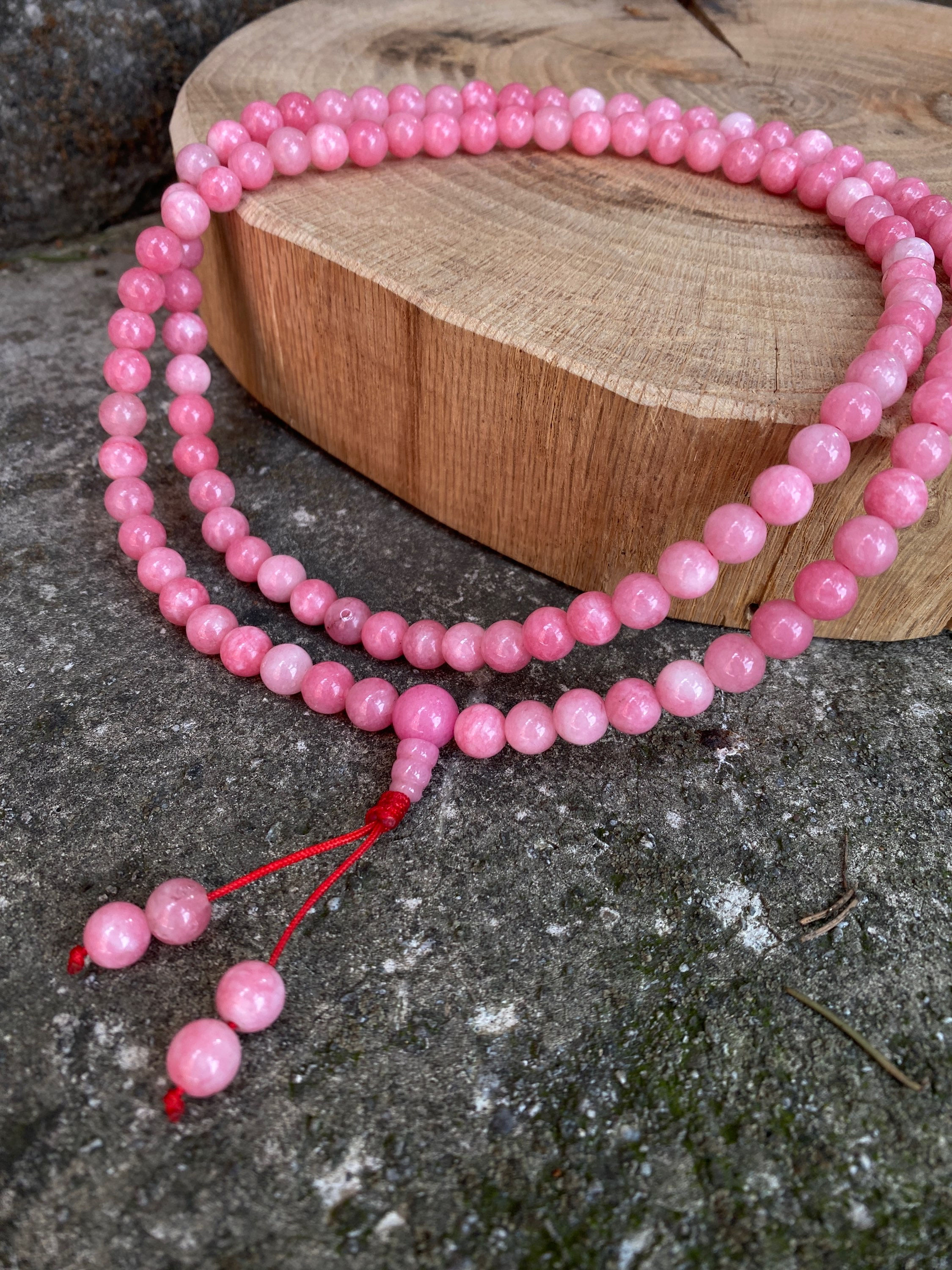 Japamala Tibetana Quarzo Rosa 8 mm / Pietra dell'Amore e del Confo
