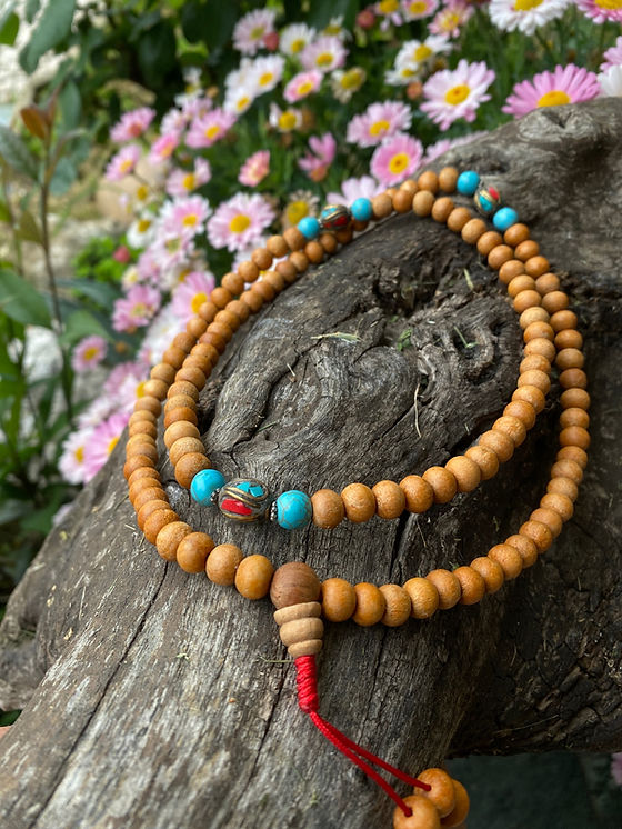 Bracciale Mala Tibetano 108 Perle In Legno Di Sandalo 8mm, Elastico Per Meditazione E Preghiera