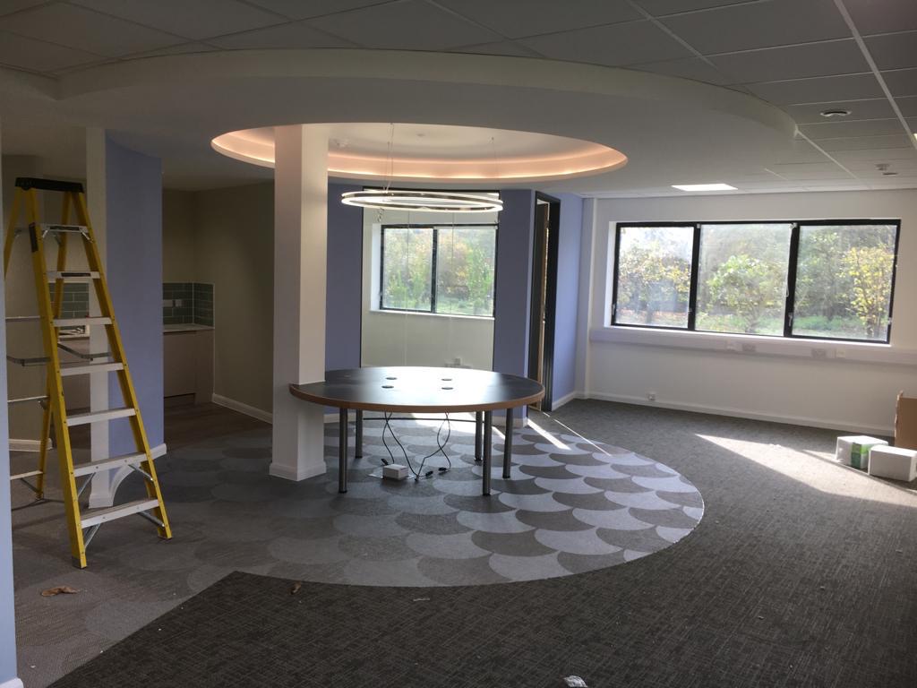 St Neots commercial office fit-out, completed interiors and feature detailing 1