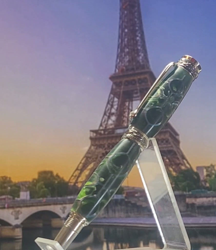 Thumbnail: Pen HandMade Writing Ball Point Fountain Crop Circles Green & White Resin 1588