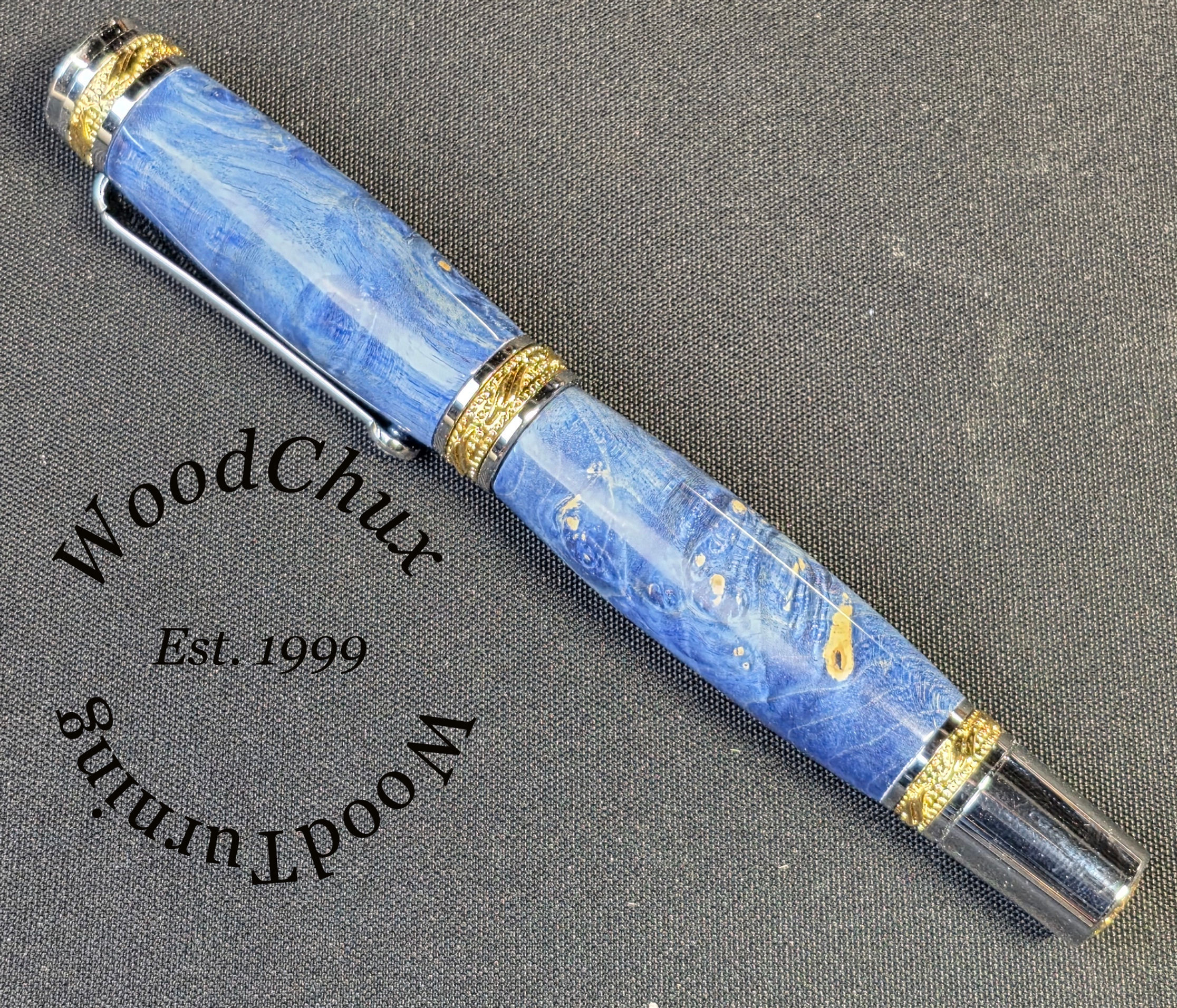 HandMade Blue Boxelder Burl Wood Writing Pen Ball Point Fountain 1610