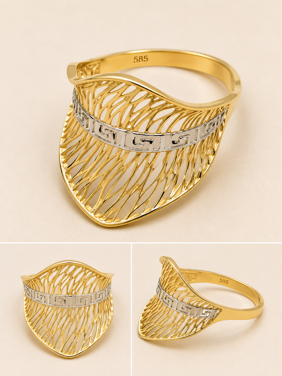 Inel dama din aur galben și alb 14K cu design ajurat elegant
