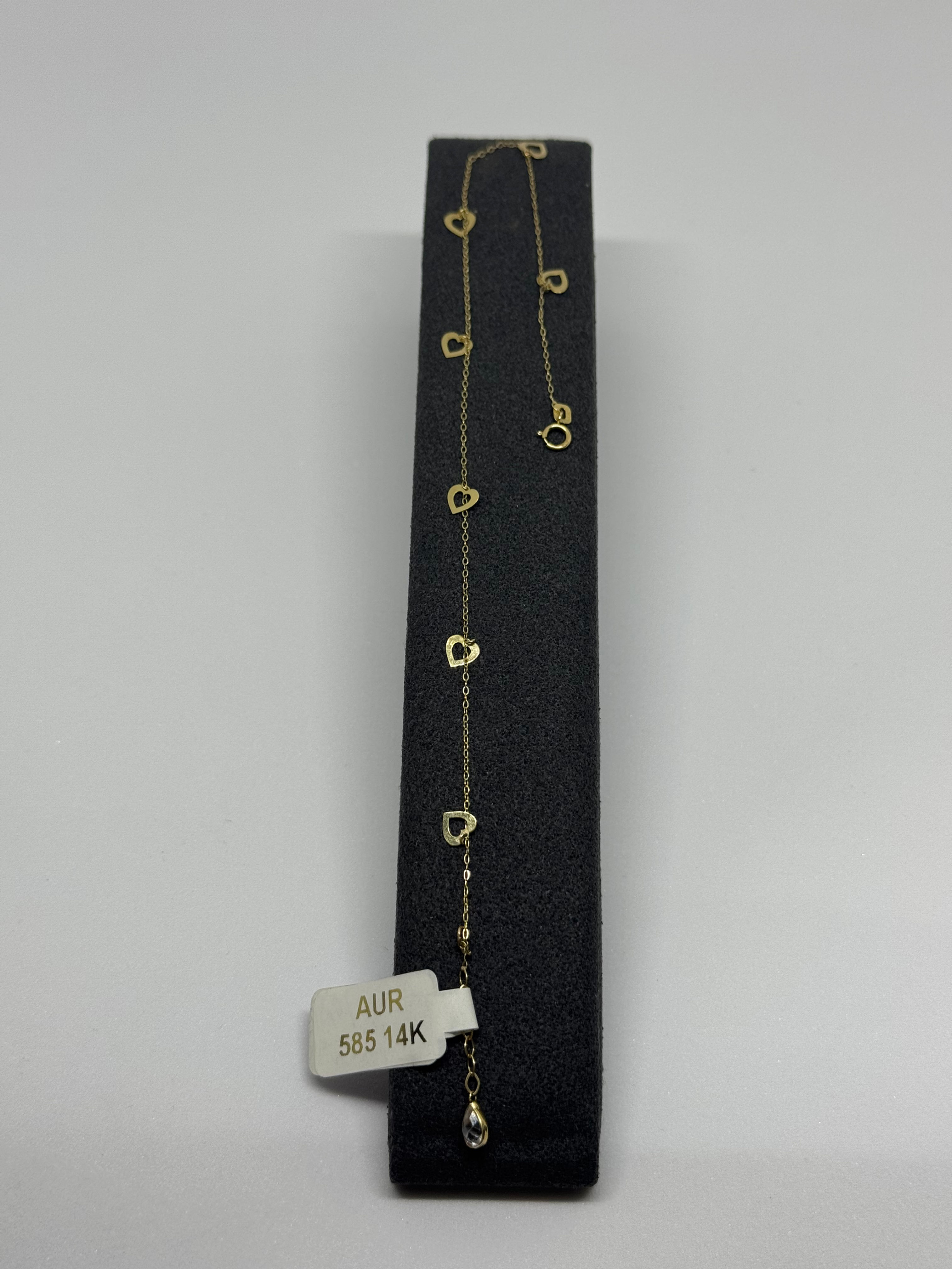 Bratara aur galben 14K cu zirconiu, 25 cm, 1.04g. Bijuterie fina si feminina, ideala pentru purtare pe picior in sezonul cald