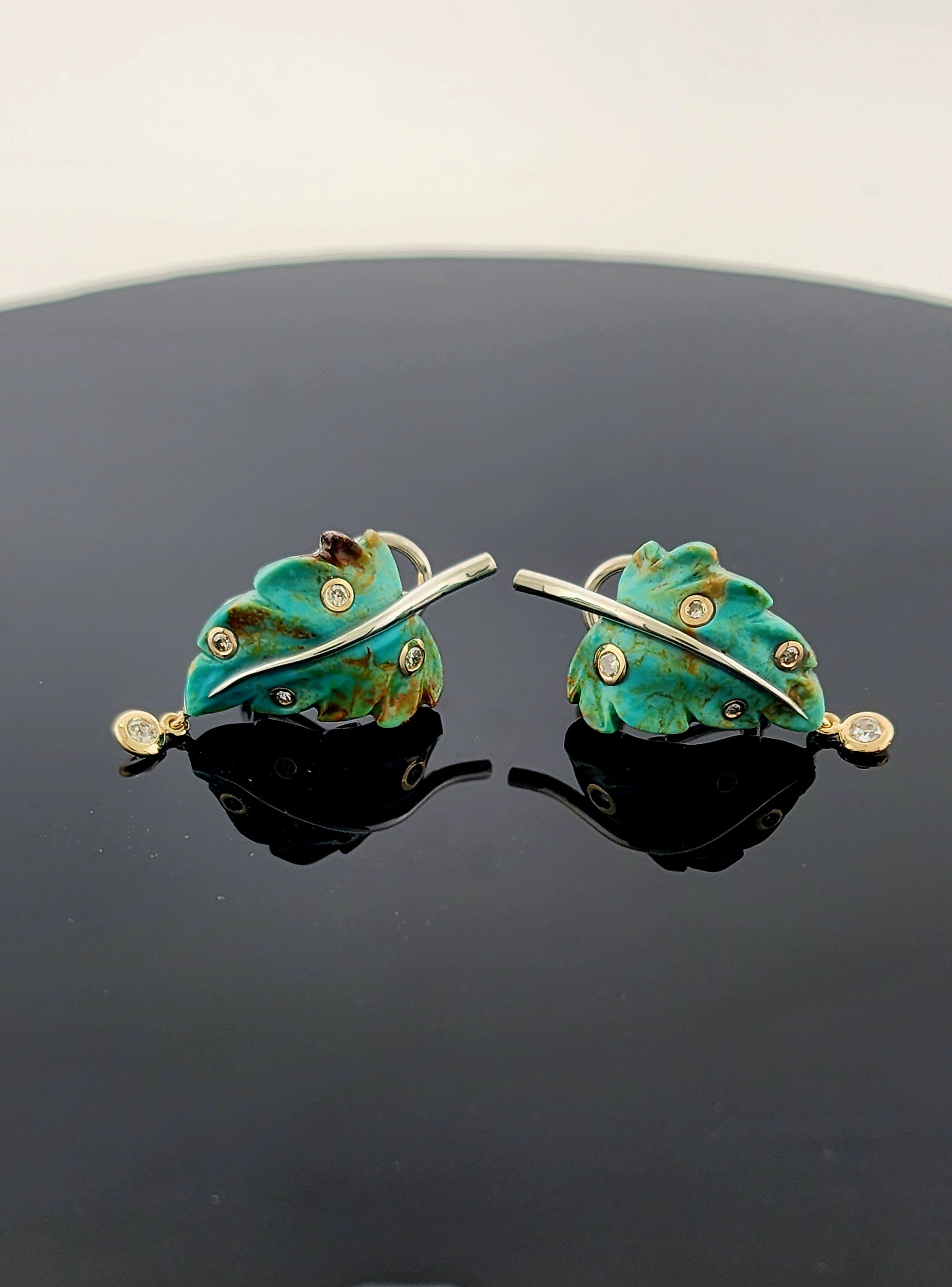 turquoise diamond gold and silver earrings
