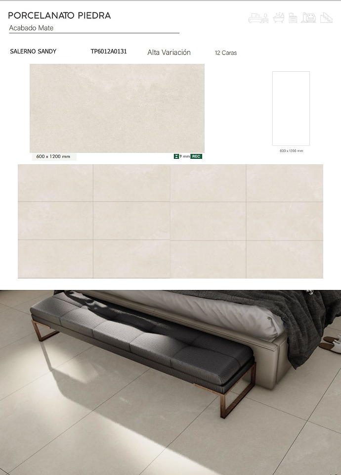 PORCELANATO en pisos de dormitorio claro.