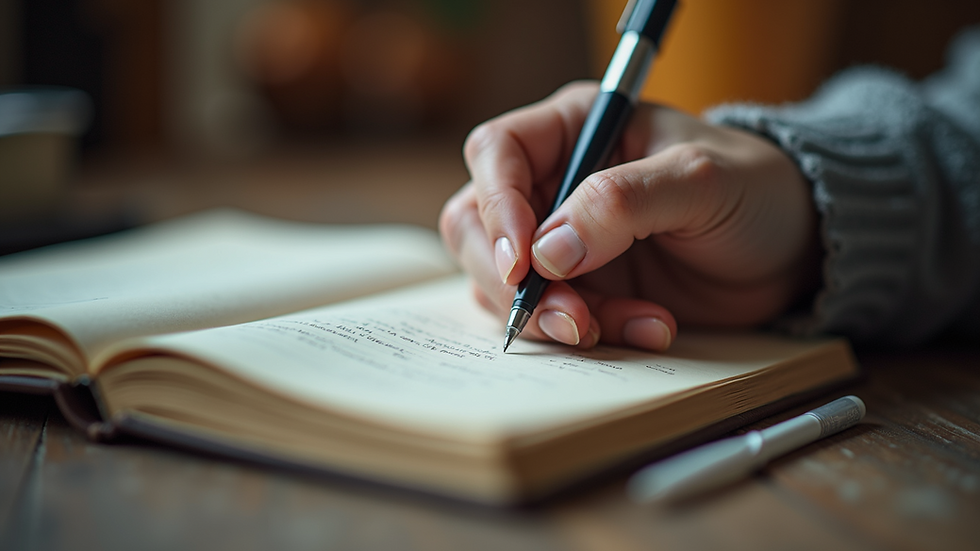Close-up view of a person writing in a dream journal