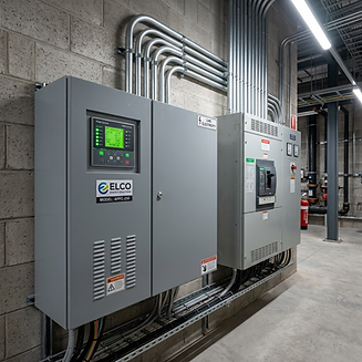 An industrial-grade automatic power factor correction capacitor bank system cleanly installed next to a Calgary commercial panel.