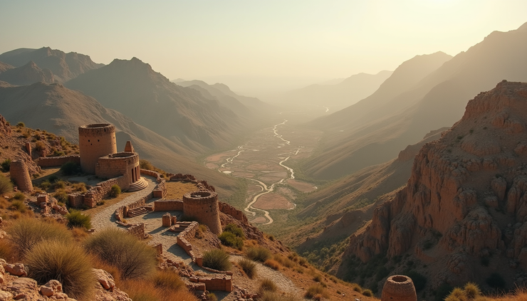 High angle view of a valley connecting ancient cities
